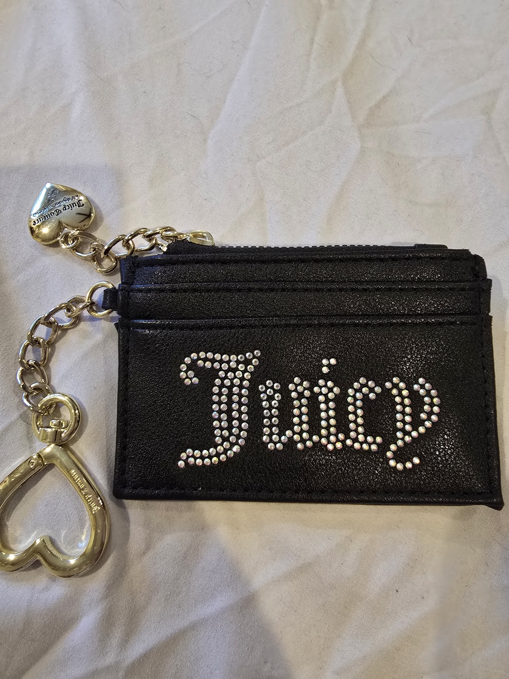 Juicy Couture Black Crystal-Logo Card Holder Keychain